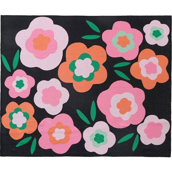 Annabel Trends Cotton Knit Throw Blanket Sofa Decor 125x150cm Midnight Bloom