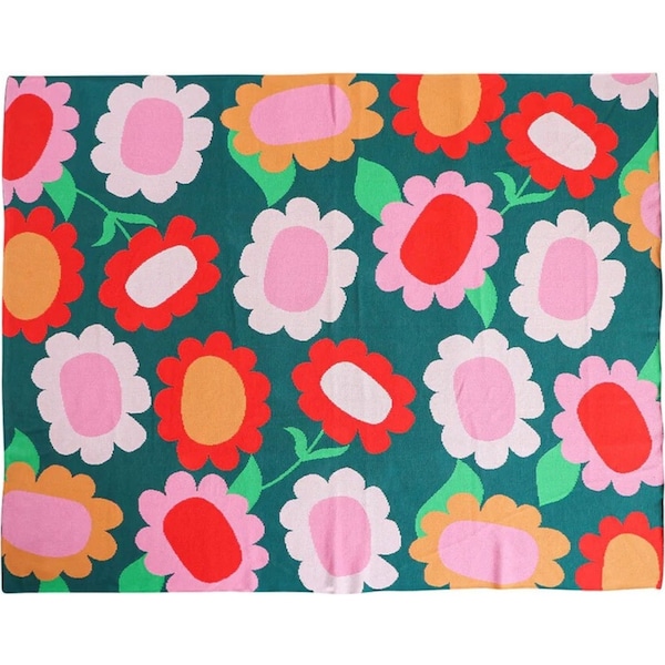 Annabel Trends Cotton Knit Throw Blanket Sofa Decor 125x150cm Flower Patch