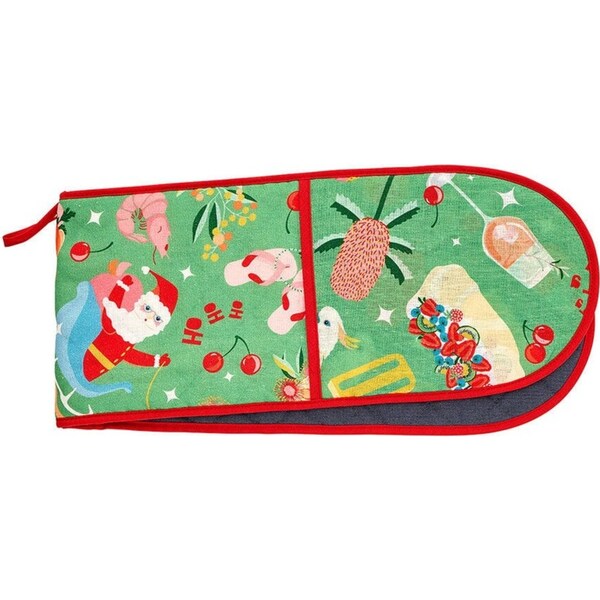 Annabel Trends Linen Double Oven Mitt Kitchen Glove 82x18cm Holiday Green