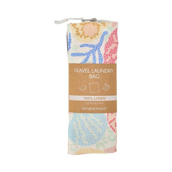 Annabel Trends Linen Laundry Bag Zipped Travel Washbag 50cm Shelly Beach