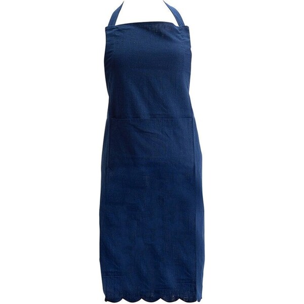 Annabel Trends Scallop Edge Stonewashed Apron Kitchen Cooking 92x65cm Navy