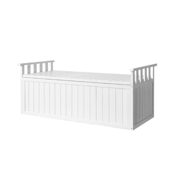 1x Gardeon Outdoor Storage Box Garden Bench Wooden Chest Toy Tool Sheds Furniture White