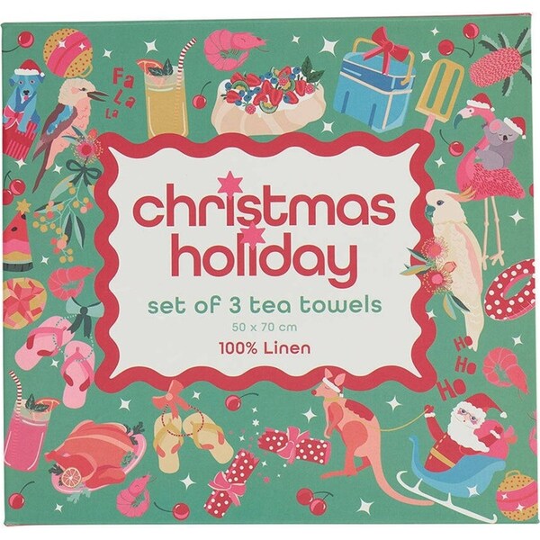 3pc Annabel Trends Linen Christmas Tea Towel Set Kitchen Dish Cloth 50x70cm