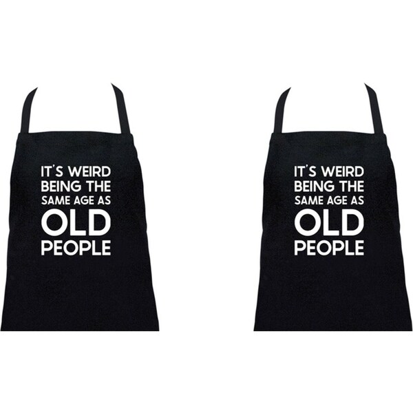 2x Annabel Trends Screen Print Cotton Kitchen Apron 60x80cm It's Weird Black
