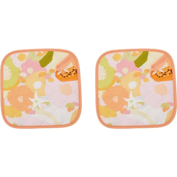 2x Annabel Trends Linen Pot Holder Cooking Pad Square 20x20cm Tutti Fruitti