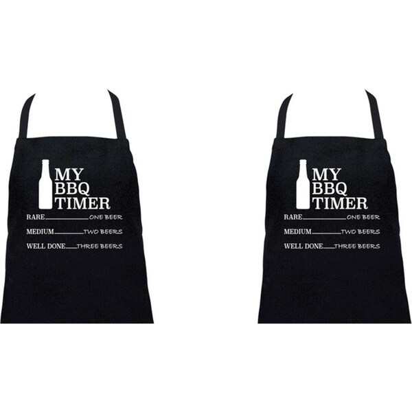 2x Annabel Trends Screen Print Cotton Kitchen Apron 60x80cm BBQ Timer Black