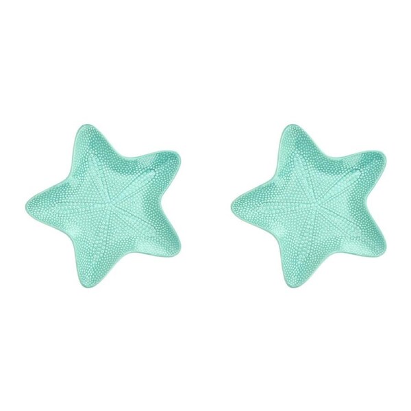 2x Annabel Trends Ceramic Starfish Dish Serving Food Snack Plate 22cm Lrg Aqua