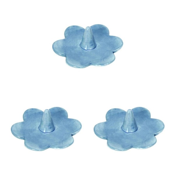 3x Annabel Trends Daisy Ceramic Ring Holder Jewellery Organiser Keeper 9cm Blue