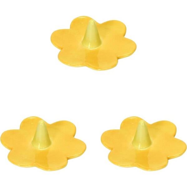 3x Annabel Trends Daisy Ceramic Ring Holder Jewellery Organiser 9x3cm Yellow