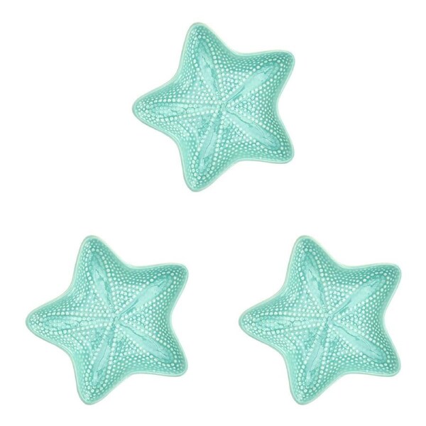 3x Annabel Trends Ceramic Starfish Dish Serving Food Snack Plate 15cm Sml Aqua