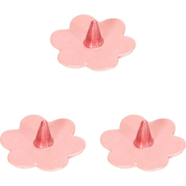 3x Annabel Trends Daisy Ceramic Ring Holder Jewellery Organiser Keeper 9cm Pink