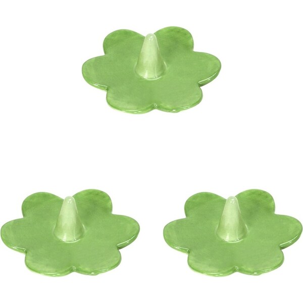 3x Annabel Trends Daisy Ceramic Ring Holder Jewellery Organiser 9x3cm Green