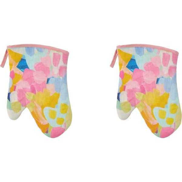 2x Annabel Trends Linen Single Oven Mitt Kitchen Cooking Glove 26cm Good Vibes