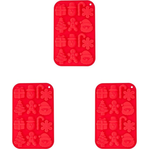 3x Annabel Trends Festive Christmas Mould Kitchen Ice Cube Tray 20x13cm Red