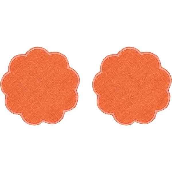 8pc Annabel Trends Scallop Edge Stonewashed Coaster Drink Mat Set 10cm Coral