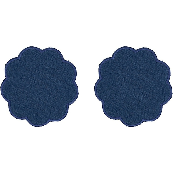 8pc Annabel Trends Scallop Edge Stonewashed Coaster Drink Mat Set 10cm Navy