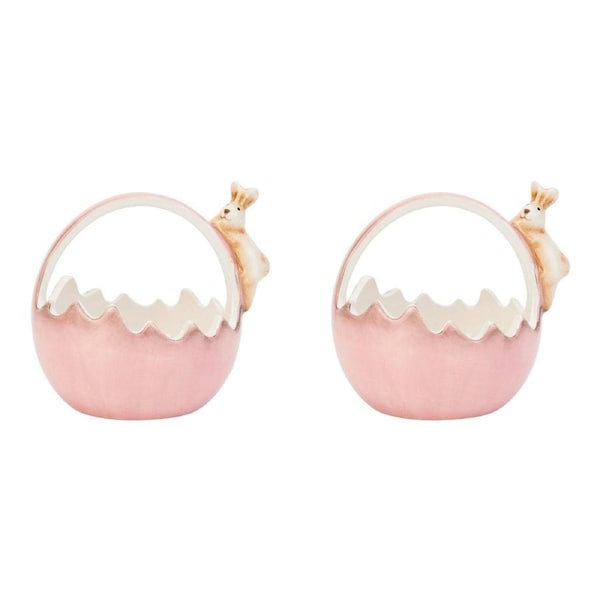 2x Annabel Trends Ceramic Bunny Basket Festive Easter Egg Holder Sml 8.5cm Pink