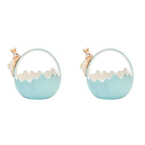 2x Annabel Trends Ceramic Bunny Basket Festive Easter Egg Holder Lrg 11.5cm BLU