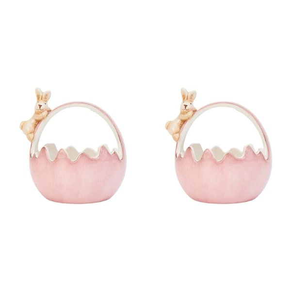 2x Annabel Trends Ceramic Bunny Basket Festive Easter Egg Holder Lrg 11.5cm PNK