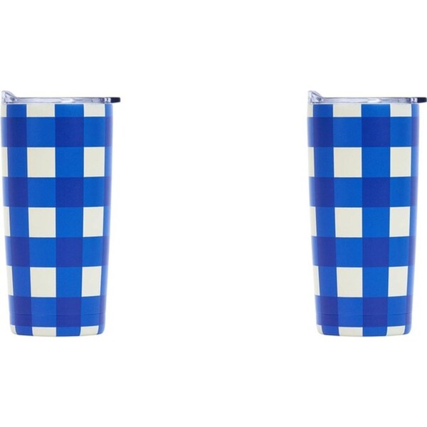 2x Annabel Trends S/S Double Walled 500ml Smoothie Cup w/ Straw Cobalt Check