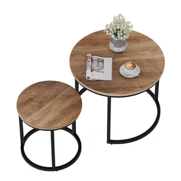 Catzon 2 Pcs Nesting Coffee Table with Adjustable Non-Slip Feet for Living Room