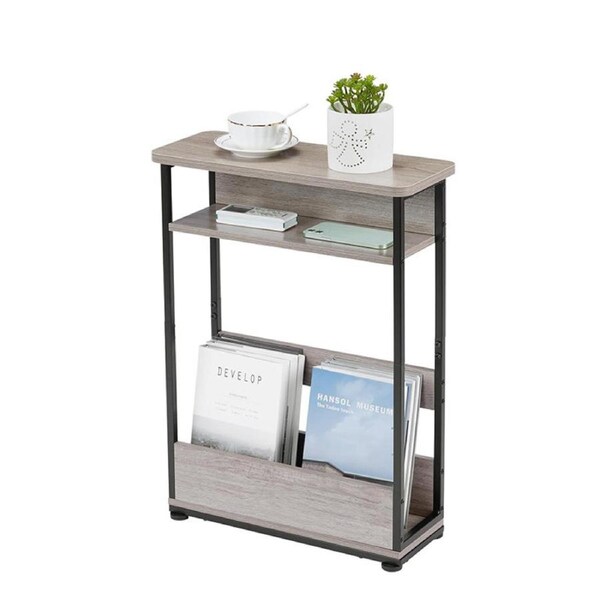 Catzon Vintage Narrow Side Table with Magazine Rack 3-Tier for Small Space-White