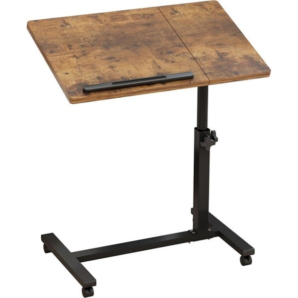 Catzon T-Shape Overbed Table with Wheels Adjustable Tiltable Laptop Desk-Brown