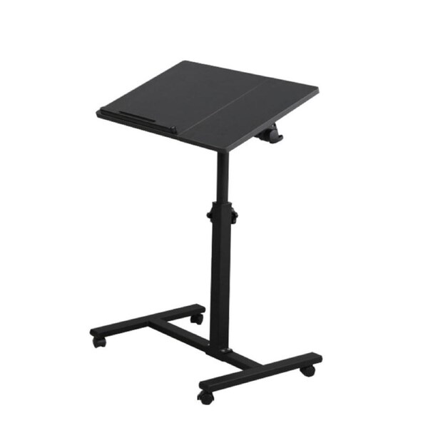 Catzon T-Shape Overbed Table with Wheels Adjustable Tiltable Laptop Desk-Black