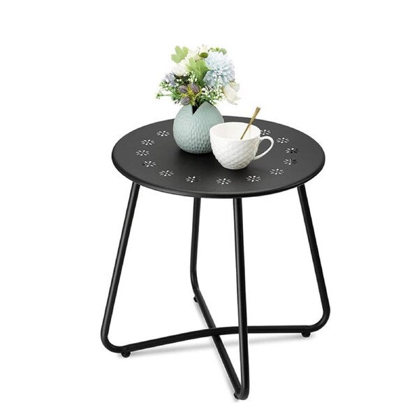 Catzon Small Round Side Table with Flower Cut Outs for Patio Balcony Garden