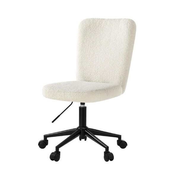 Oikiture High Back Armless Home Office Chair Boucle White&Black