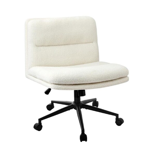 Oikiture Mid Back Armless Office Desk Chair Wide Seat Boucle White with Wheels