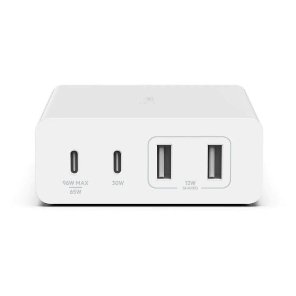 Belkin BoostCharge Pro 4-Port GaN Charger 108W - White (WCH010auWH), 2xUSB-C 2xUSB-A, 2M Cable, Intelligent and Fast Charger, 2 Years Warranty WCH010auWH