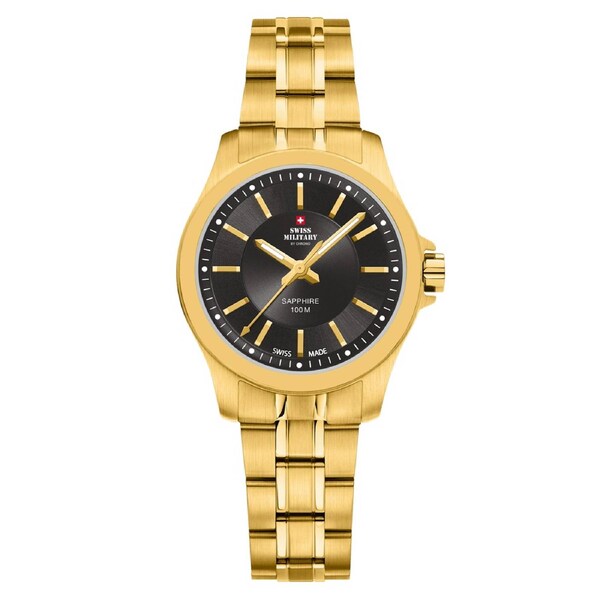 Swiss Military Gold Steel Black Dial Women's Swiss Made Watch - SM30201.08