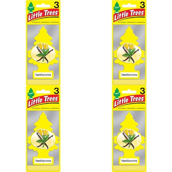 4x Little Tree 3 Pack Vanillaroma Car Air Freshener Long-Lasting Scent 12x4cm