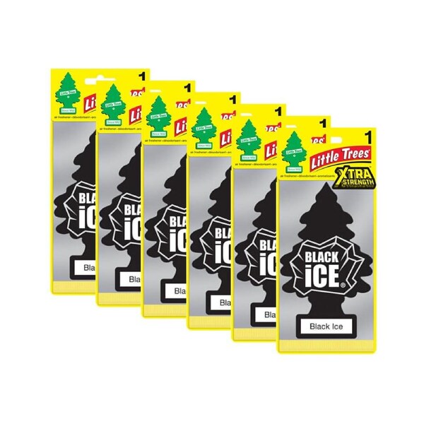 6x Little Tree Extra Strength Black Ice Car Scent Fragrance Air Freshener 4x12cm