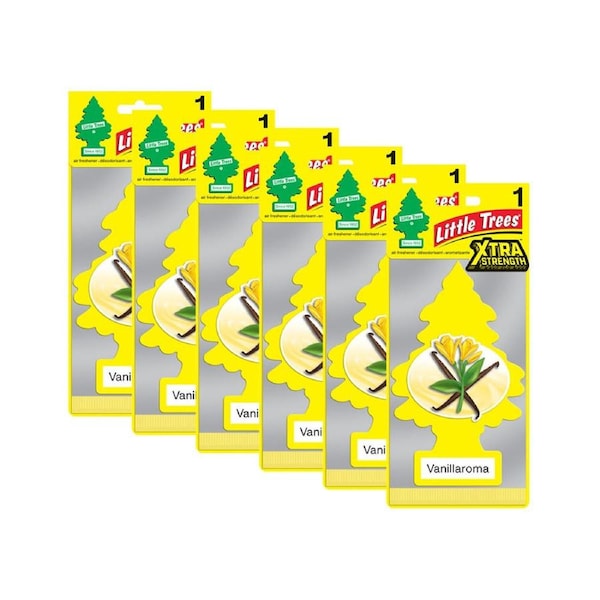 6x Little Tree Extra Strength Vanilla Car Scent Fragrance Air Freshener 4x12cm