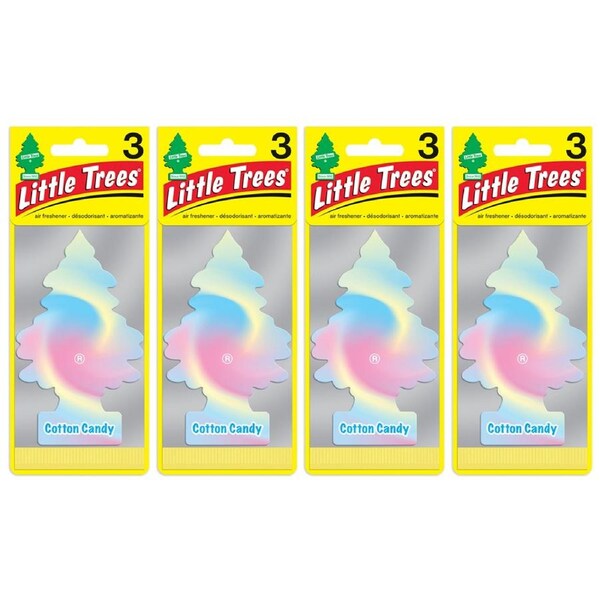 4x Little Tree 3 Pack Cotton Candy Car Air Freshener Long-Lasting Scent 12x4cm