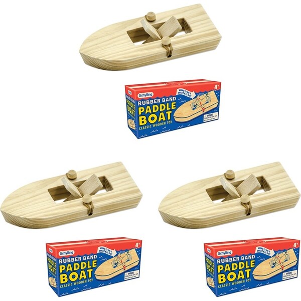 3PK Schylling Rubber Band Paddle Boat Ship Kids/Children Floating Wooden Toy 3y+