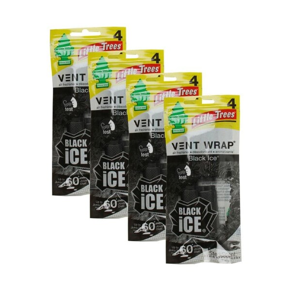 4x Little Tree Vent Wrap Black Ice Car Scent Fragrance Air Freshener 4x12cm