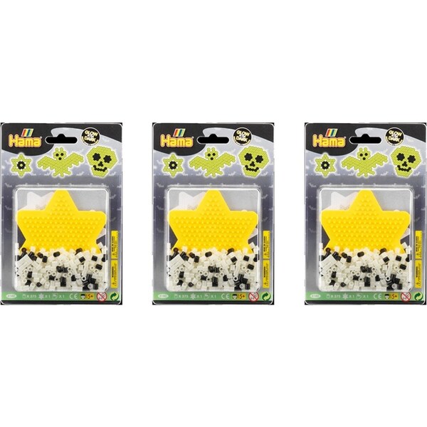 3x 375pc Hama Beads Glow in the Dark Yellow Star Small Kids Toy Blister Pack 5+