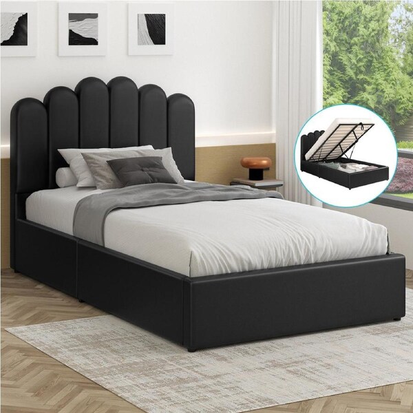 ALFORDSON Bed Frame King Single Gas Lift Storage Base Wooden Black MILTON