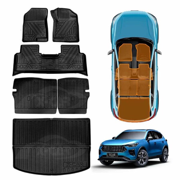 Floor Mats Boot Liner Set for GWM Haval Jolion 2024-Onwards All Weather Cargo Kick Mats Back Seat Protector Cover With Upper Boot Level