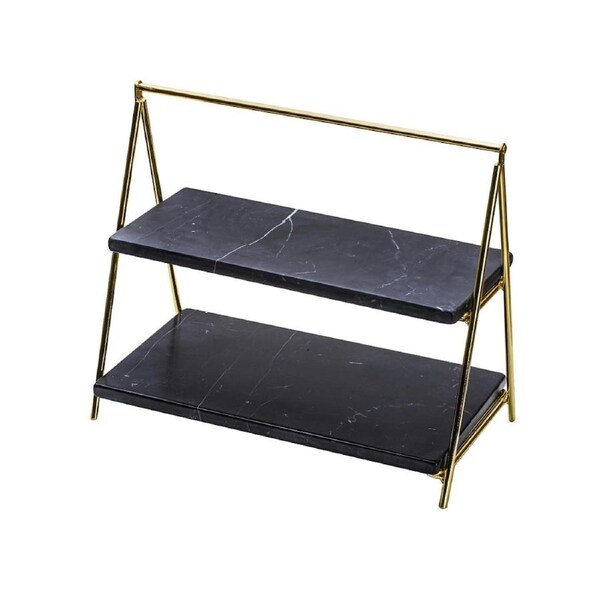 Tempa Emerson Marble/Stainless Steel 40cm 2 Tier Serving Tower - Black