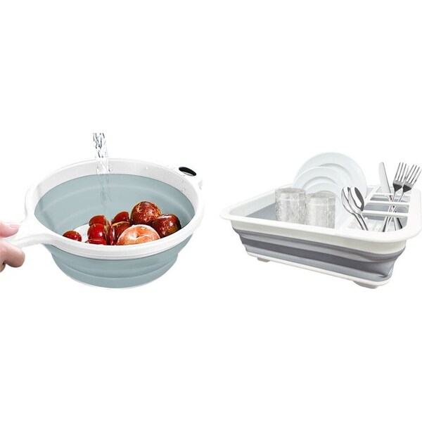 2pc Collapsible Dish Drying Rack and Collapsible Colander Home Kitchen Set