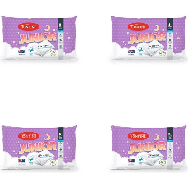 4x Tontine 46x72cm Junior 6-10yrs Children Soft Cotton Pillow Low Profile WHT