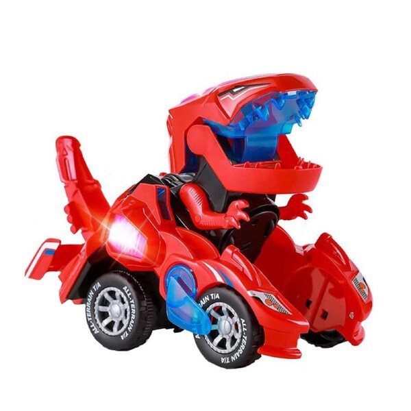 Catzon Transforming Dinosaur Car Toy with Light & Music for Toddlers 3+ Red