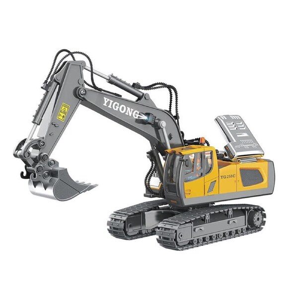 Catzon 2.4Ghz RC Excavator Toys 1/20 with Metal Shovel Lights Sounds for Age 6+ Yellow