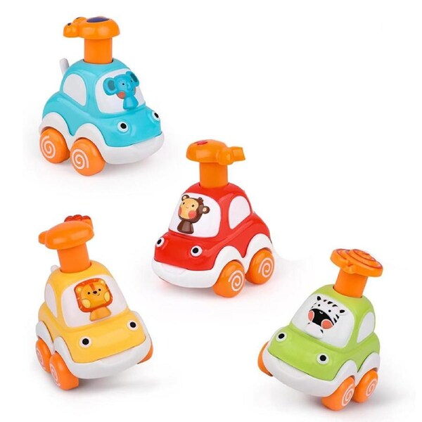 Catzon 4 Pcs Baby Toy Cars Cartoon Wind up Vehicle for 18 Months Ideal Gifts Set B