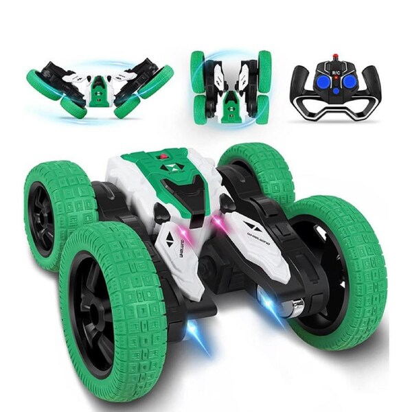 Catzon 4WD RC Stunt Car Double-Sided Rotation 360 Flips for Indoor Outdoor Green