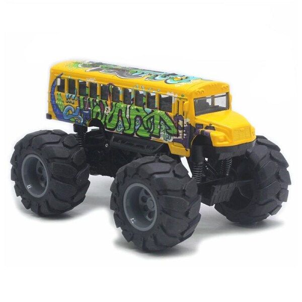 Catzon Monster School Bus 1/43 Scale Die Cast Metal Model Pullback Toy-Graffiti Yellow